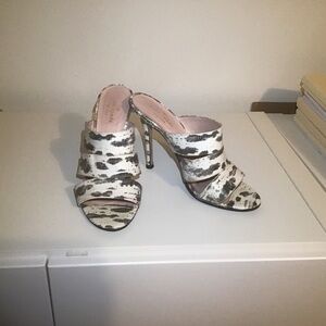 Kate Spade Fission White Gray Tejus Lizard High‎ Heel Mule Sandals 8